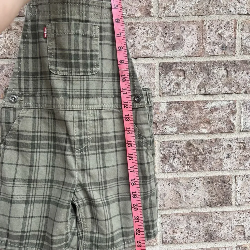 Levi’s Baby Overalls Plaid Green Shortalls Bib Shorts Toddler Cotton 4T 3-4 Yrs